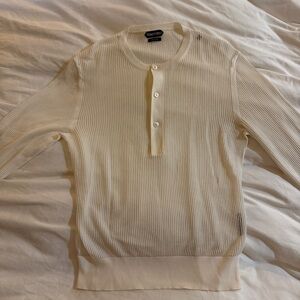 Tom Ford Cream Ribbed Henley Sweater